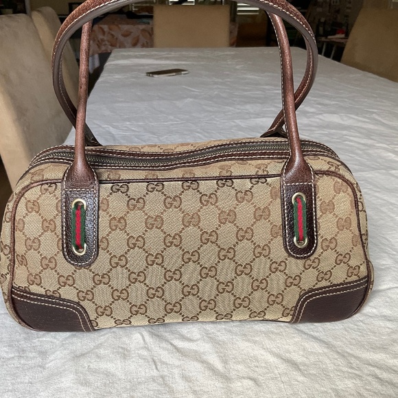 AUTHENTIC GUCCI Princy Boston Bag in GG Canvas with Leather Trim - Picture 1 of 10